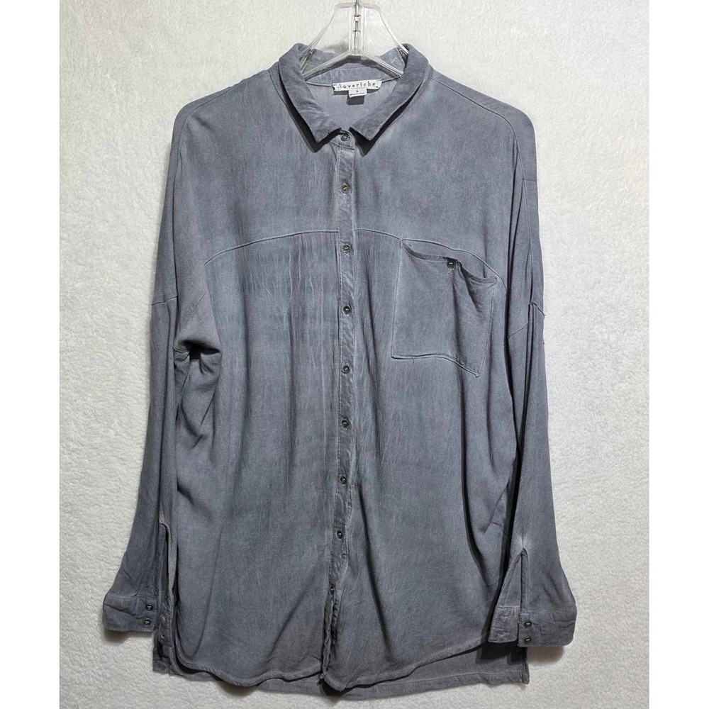 loveriche Gray Washed Long Sleeve Button Down Shirt Women's Size S‎